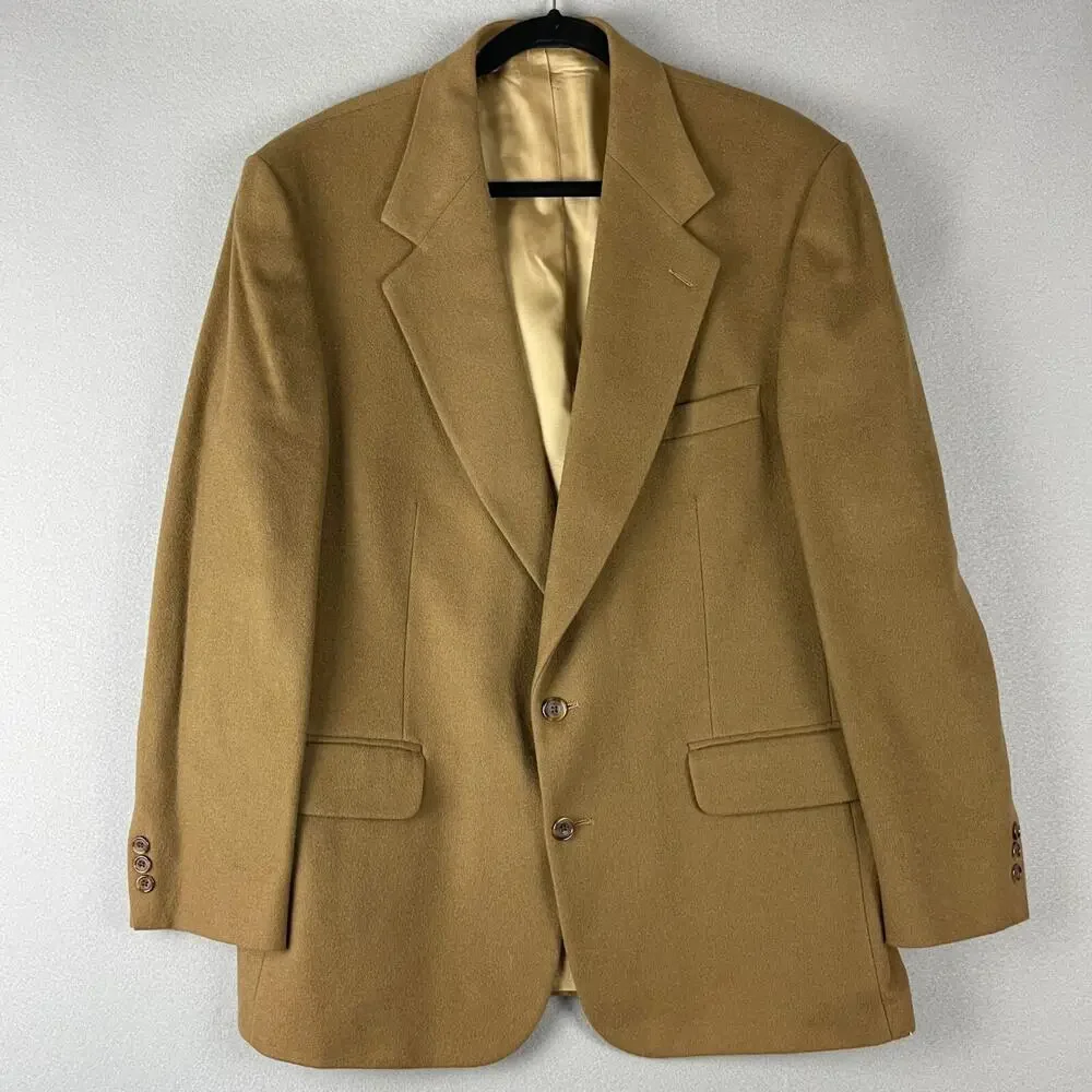 VTG Rogers Scott Cashmere Blazer Sport Coat Mens 44R Tan USA Made Career
